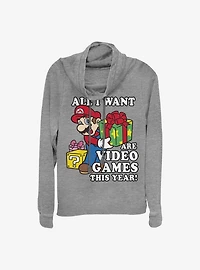 Super Mario All I Want Are Video Games Holiday Cowl Neck Long-Sleeve Girls Top