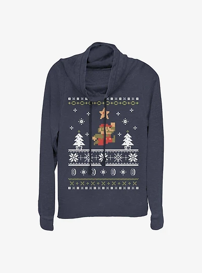 Super Mario Nordic Christmas Print Cowl Neck Long-Sleeve Girls Top