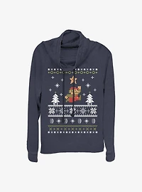 Super Mario Nordic Christmas Print Cowl Neck Long-Sleeve Girls Top