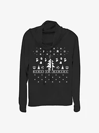 Super Mario White Christmas Cowl Neck Long-Sleeve Girls Top
