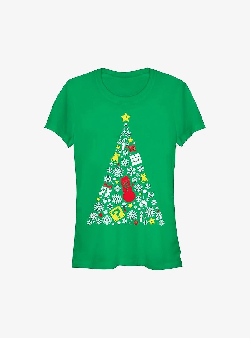 Super Mario Evergreen Christmas Tree Girls T-Shirt