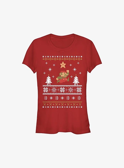 Super Mario Nordic Christmas Pattern Girls T-Shirt