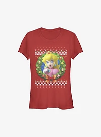 Super Mario Peach Wreath Holiday Girls T-Shirt