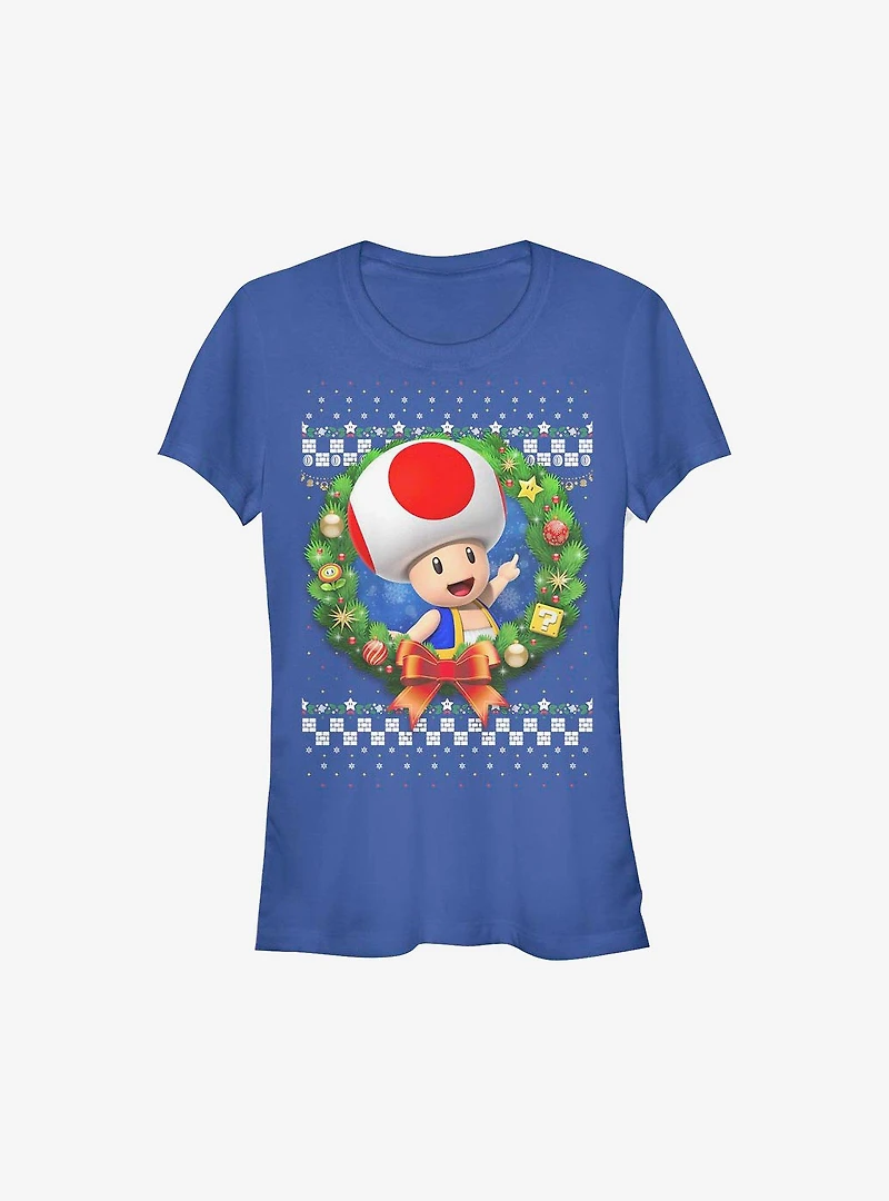 Super Mario Toad Wreath Holiday Girls T-Shirt