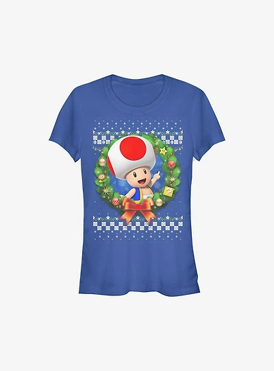 Super Mario Toad Wreath Holiday Girls T-Shirt