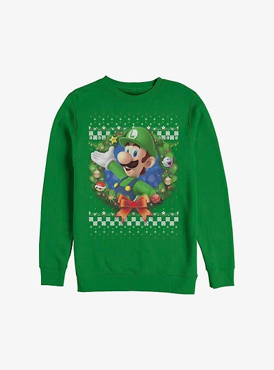 Super Mario Luigi Wreath Holiday Sweatshirt