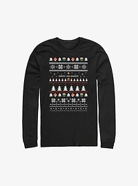 Super Mario Happy Holidays Christmas Pattern Long-Sleeve T-Shirt