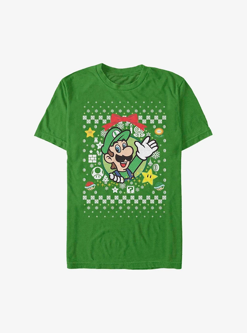 Super Mario Luigi Wreath Christmas Sweater T-Shirt