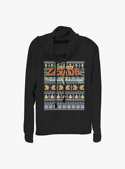 Nintendo Legend Of Zelda Tight Forces Christmas Print Cowl Neck Long-Sleeve Girls Top