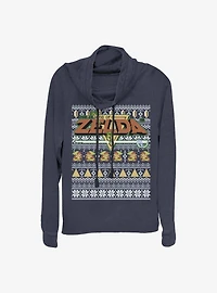 Nintendo Legend Of Zelda Tight Forces Christmas Print Cowl Neck Long-Sleeve Girls Top
