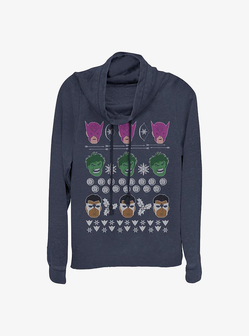 Marvel Avengers Ugly Christmas Sweater Cowl Neck Long-Sleeve Girls Top
