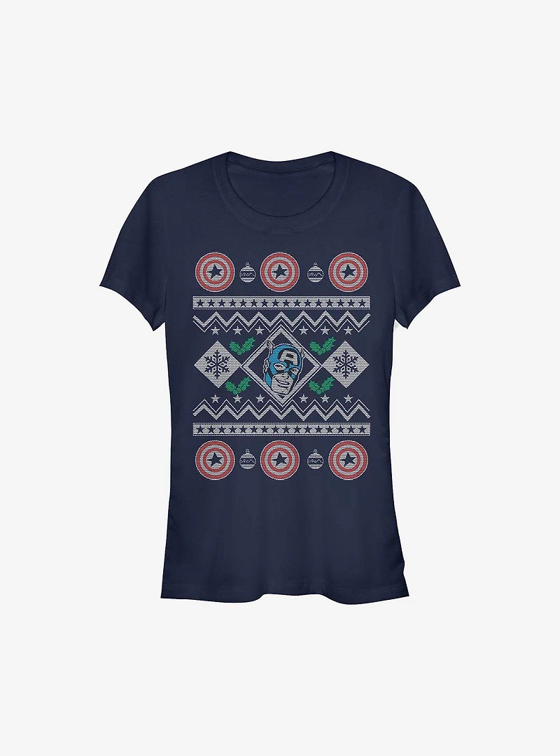 Marvel Captain America Christmas Pattern Sweater Girls T-Shirt
