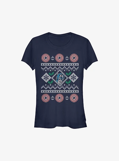 Marvel Captain America Christmas Pattern Sweater Girls T-Shirt
