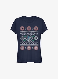 Marvel Captain America Christmas Pattern Sweater Girls T-Shirt