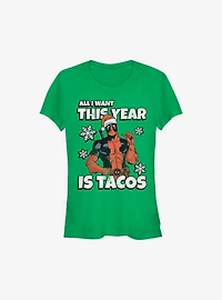 Marvel Deadpool All I Want Is Tacos Holiday Girls T-Shirt