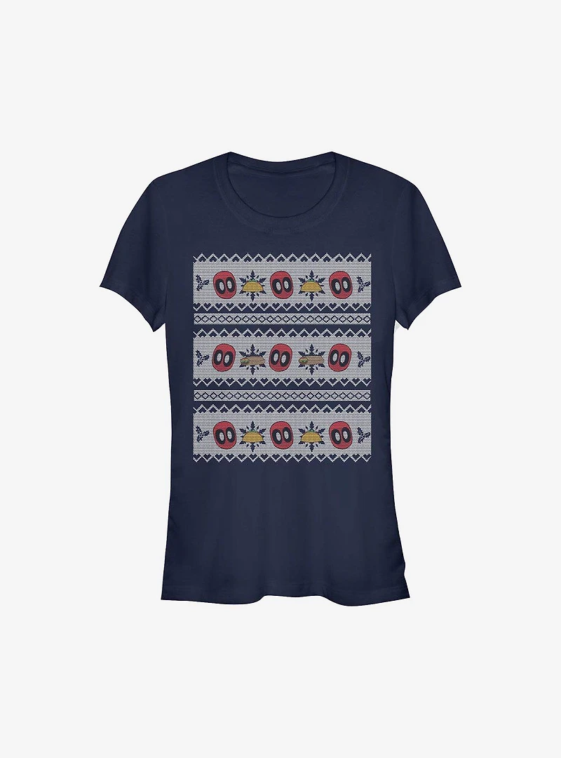 Marvel Deadpool Christmas Pattern Sweater Girls T-Shirt