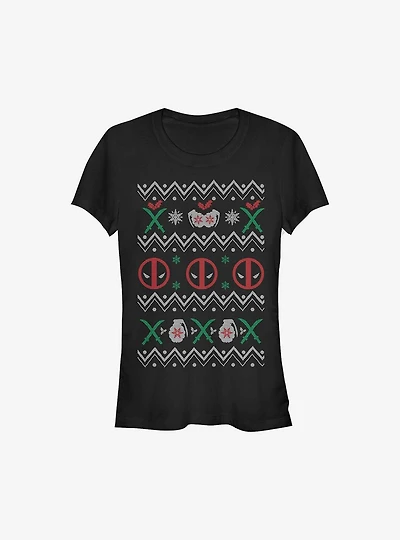 Marvel Deadpool Ugly Christmas Sweater Girls T-Shirt