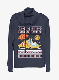 Disney Frozen Olaf Christmas Pattern Cowlneck Long-Sleeve Womens Top