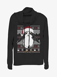 Star Wars Porg Christmas Pattern Cowlneck Long-Sleeve Womens Top