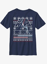 Star Wars Holiday Face Off Christmas Pattern Youth T-Shirt