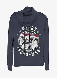 Star Wars Merry Christmas Porgs Cowl Neck Long-Sleeve Girls Top