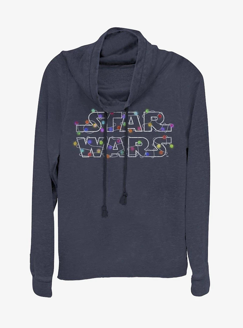 Star Wars Logo Christmas Lights Cowl Neck Long-Sleeve Girls Top