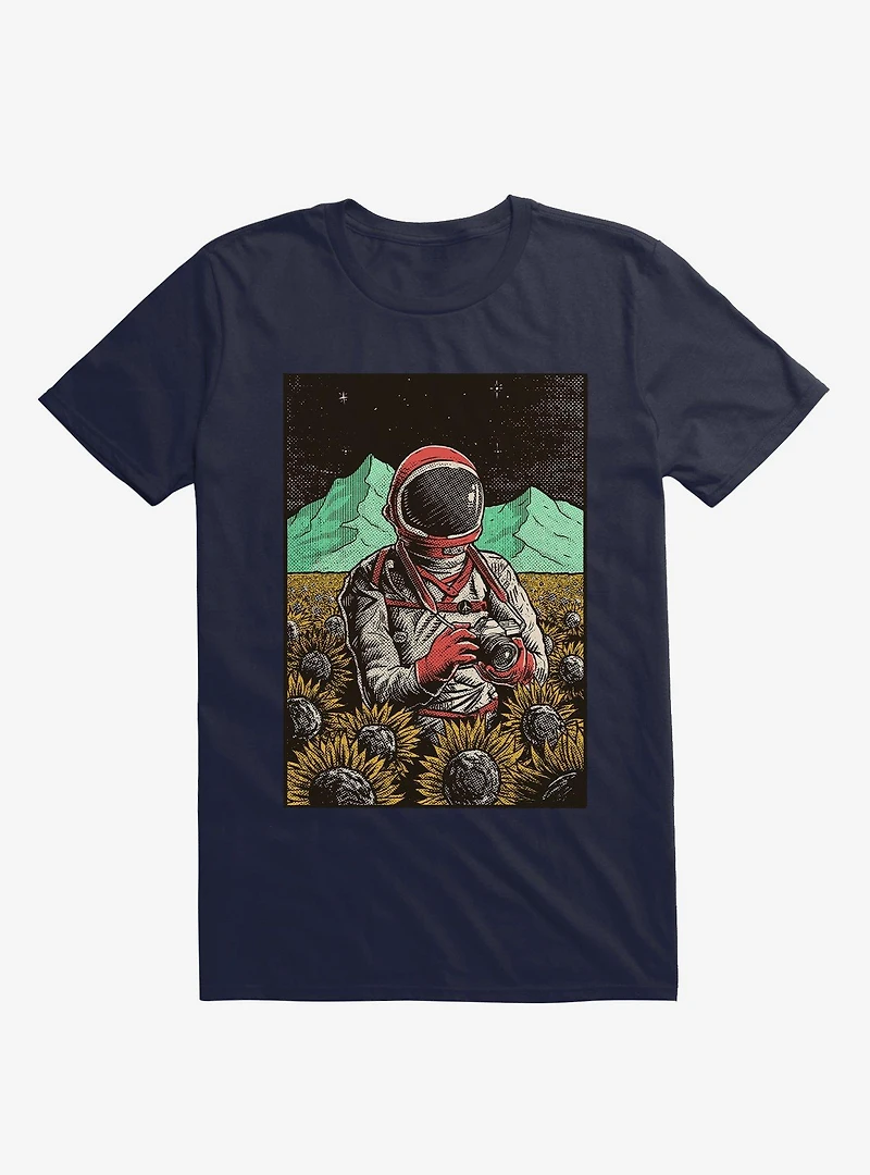 2323 Astronaut Cosmic Sunflower Field Navy Blue T-Shirt