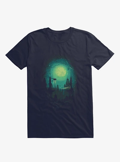 3012 Futuristic Cityscape Navy Blue T-Shirt