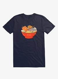 Ramen And Cats Navy Blue T-Shirt