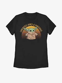 Star Wars The Mandalorian Child Sunset Armed And Dangerous Womens T-Shirt