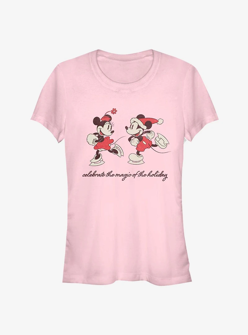 Disney Mickey Mouse & Minnie Vintage Holiday Skaters Girls T-Shirt