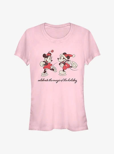 Disney Mickey Mouse & Minnie Vintage Holiday Skaters Girls T-Shirt
