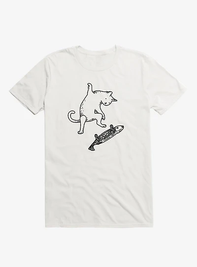 Street Cat Riding Fish Skateboard T-Shirt
