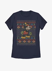 Disney Mickey Mouse Vintage Christmas Pattern Womens T-Shirt
