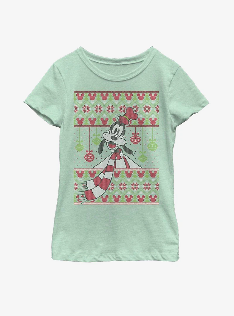 Disney Goofy Ornament Christmas Pattern Youth Girls T-Shirt