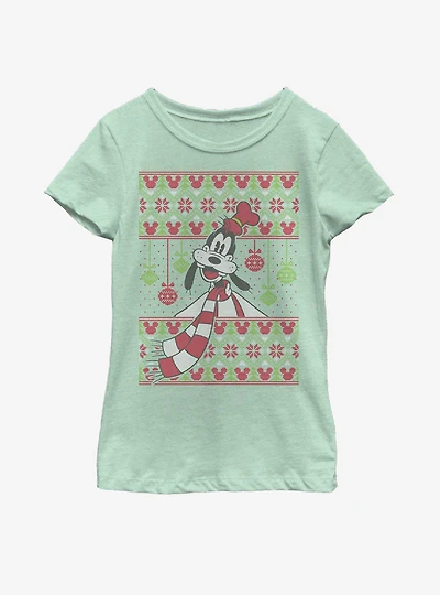 Disney Goofy Ornament Christmas Pattern Youth Girls T-Shirt