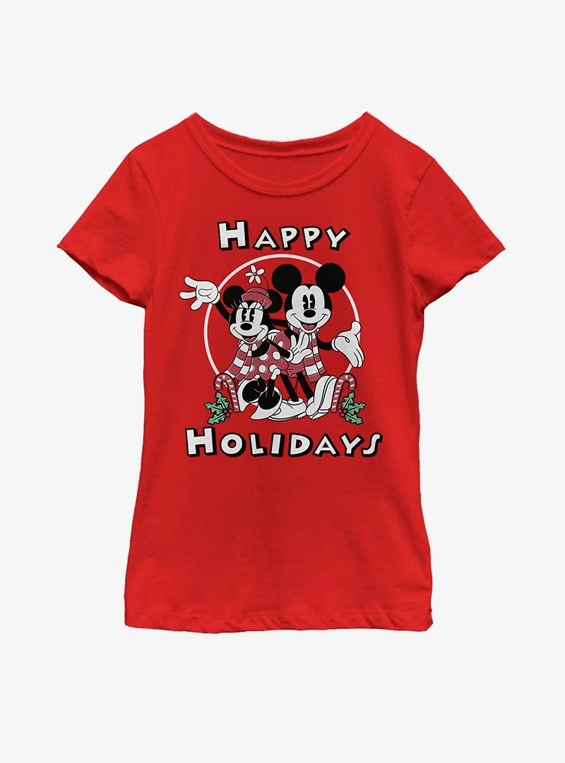 Disney Mickey Mouse & Minnie Holiday Youth Girls T-Shirt