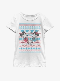 Disney Mickey Mouse & Minnie Christmas Pattern Youth Girls T-Shirt