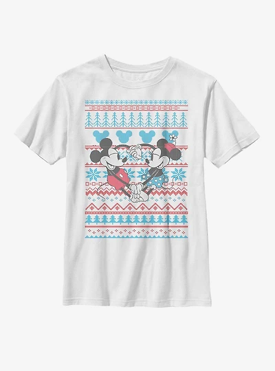 Disney Mickey Mouse & Minnie Christmas Pattern Youth T-Shirt