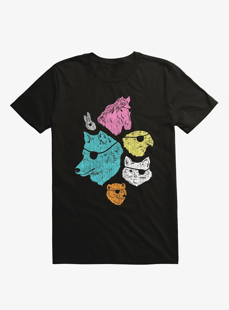 Animals With Eyepatches! Yes! Cat Dog Horse Black T-Shirt