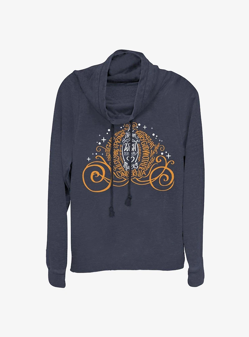 Disney Cinderella Pumpkin Script Cowl Neck Long-Sleeve Womens Top