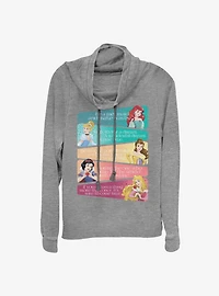 Disney Princesses Mottos And Quotes Cowl Neck Long-Sleeve Womens Top