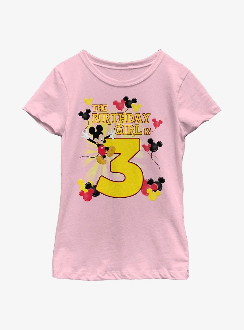 Disney Mickey Mouse Birthday Girl Is 3 Youth Girls T-Shirt