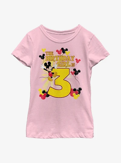 Disney Mickey Mouse Birthday Girl Is 3 Youth Girls T-Shirt