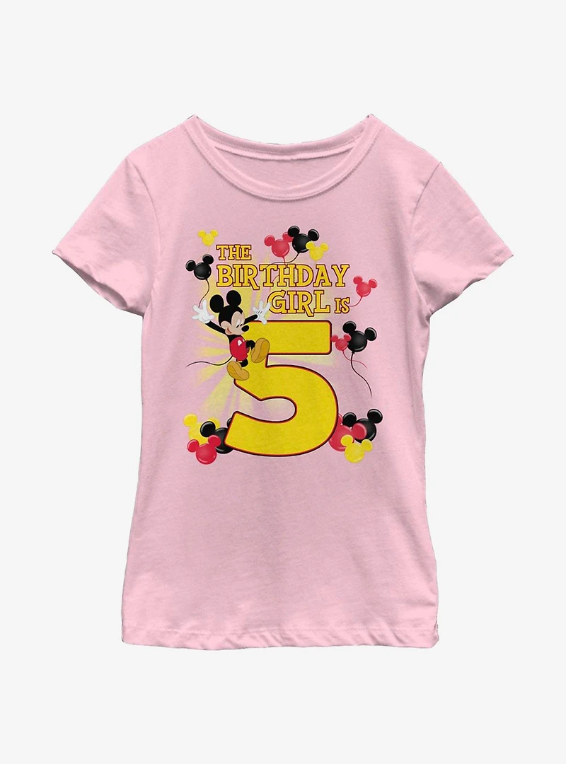 Disney Mickey Mouse Birthday Girl Is 5 Youth Girls T-Shirt