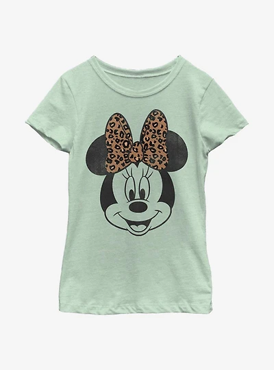 Disney Mickey Mouse Modern Minnie Face Leopard Youth Girls T-Shirt