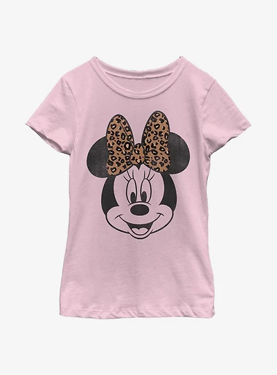 Disney Mickey Mouse Modern Minnie Face Leopard Youth Girls T-Shirt