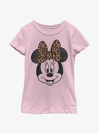 Disney Mickey Mouse Modern Minnie Face Leopard Youth Girls T-Shirt