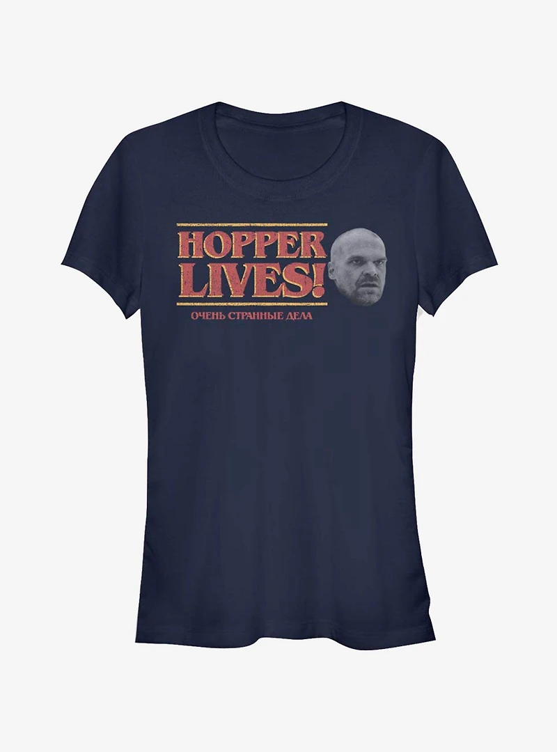 Stranger Things Hopper Lives Head Girls T-Shirt