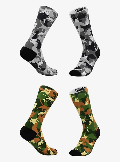 Grey and Classic Camo Cat Socks 2 Pairs